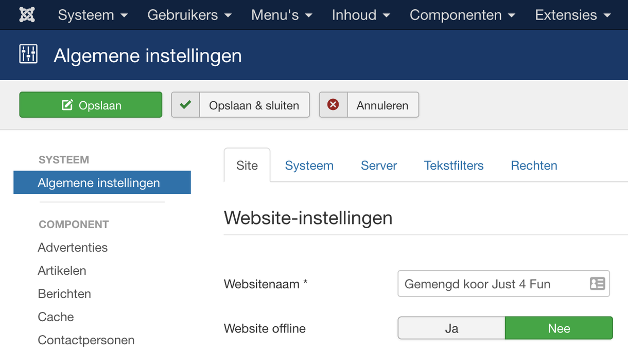 Website van of op slot